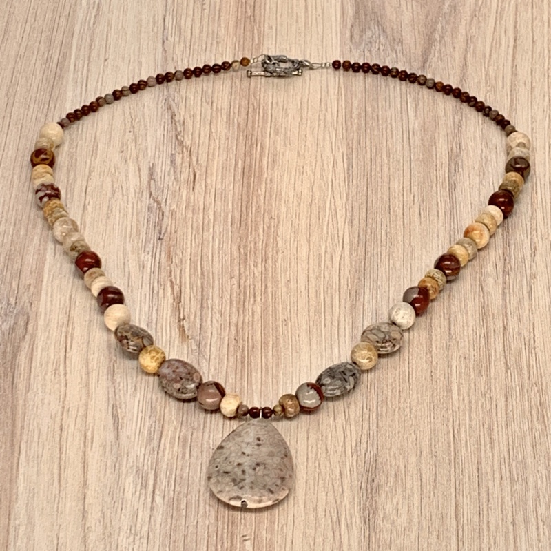 Red Jasper and Fossilized Coral Reiki Necklace
